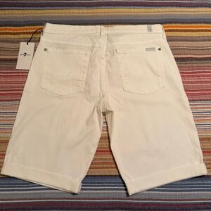 7 For All Mankind Womens White Denim Bermuda Shorts Stretch Cuffed Size 31 NEW